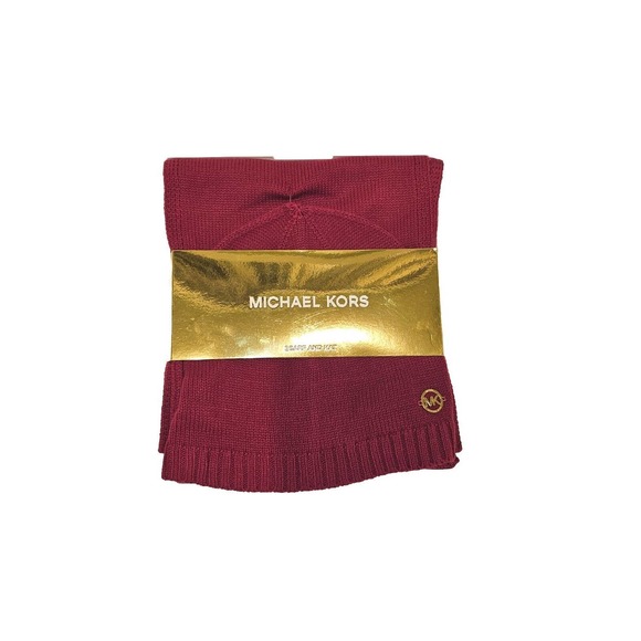 MICHAEL KORS WOMEN CLASSIC RIB SCARF HAT BELLY BAND SET DEEP FUCHSIA COLOR - Picture 1 of 1